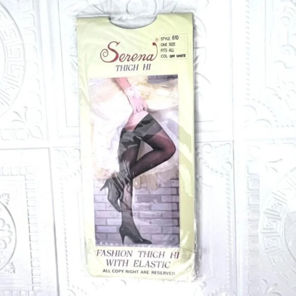 Vintage 80s Thigh High Stockings OS OFF WHITE Style 610 Nylon Elastic‎ SERENA